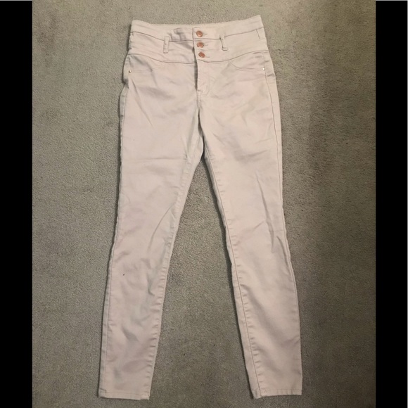 refuge Denim - Rose gold button super high waist jegging jeans.